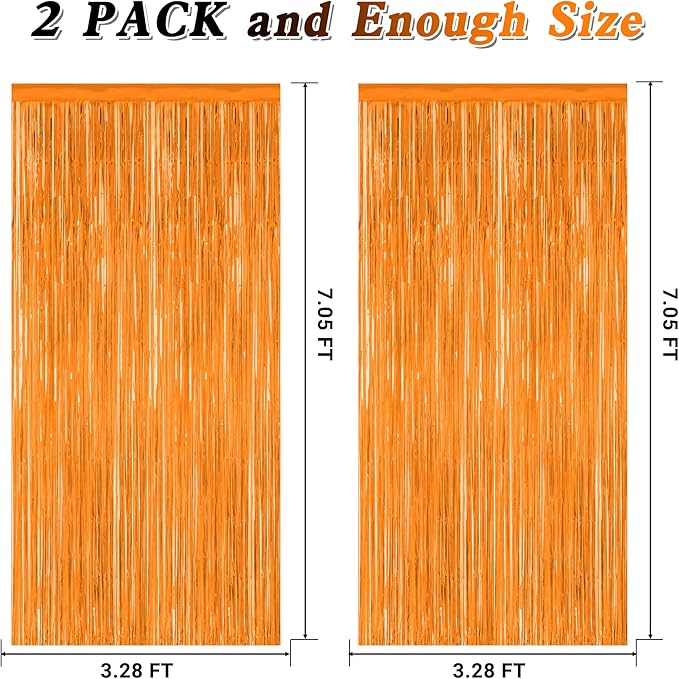 2 Pack Backdrop Curtains, 3.28 FT x 7.05 FT Orange Color Tinsel Backdrop - Image 2