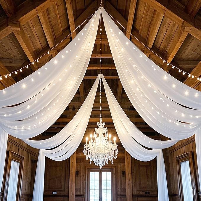 Ceiling Drapes Wedding Arch Draping Fabric White 5FTx20FT 2 Panels Arch - Image 3