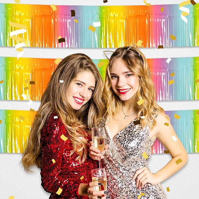 6 Pack 10 Feet Rainbow Foil Fringe Garland Metallic Tinsel Streamers Banner - Image 5