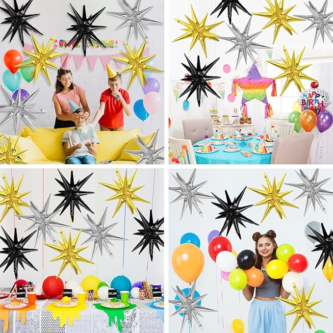 Black Gold Silver Star Balloons - Image 3