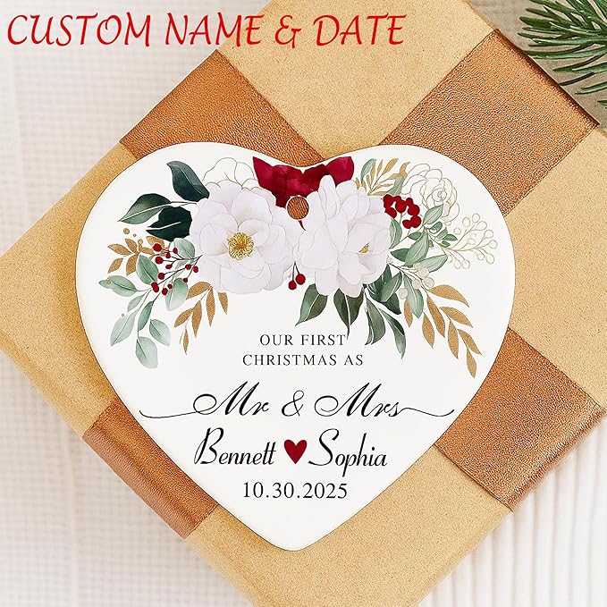 Love Signal Personalized Married Ceramic Ornament, Our First Christmas As Mr - Image 2