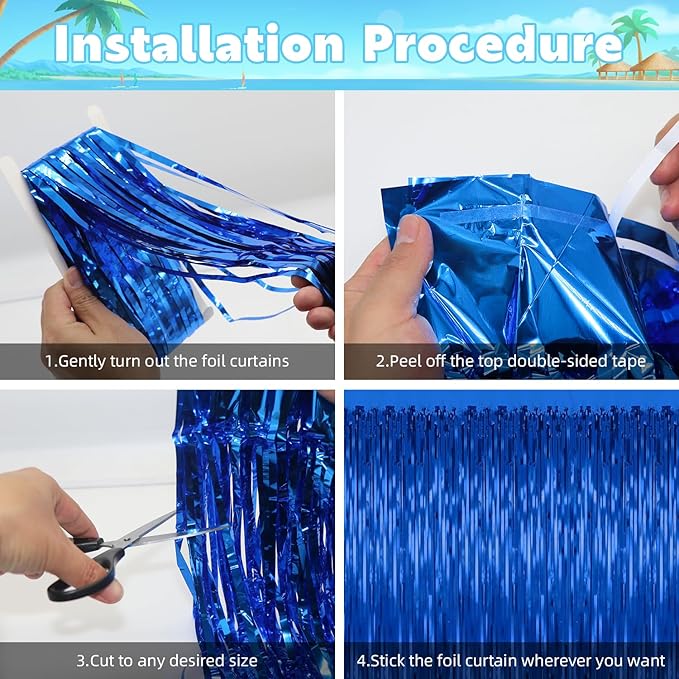 5 Pack Blue Backdrop Curtain Tinsel Streamers Ocean Themed Decor Birthday Party - Image 3