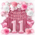 11th Birthday Decorations for Girls Pink Number 11 Balloon Bow Coquette Happy by KAINSY