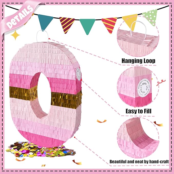 PCFING 20 Inch Number 0 Piñata Pink Gold - Image 3
