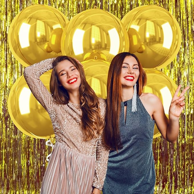 Gold Giant 4D Foil Balloons, Saxuxu 6Pcs Large Metallic Gold Round Balloons - Image 6