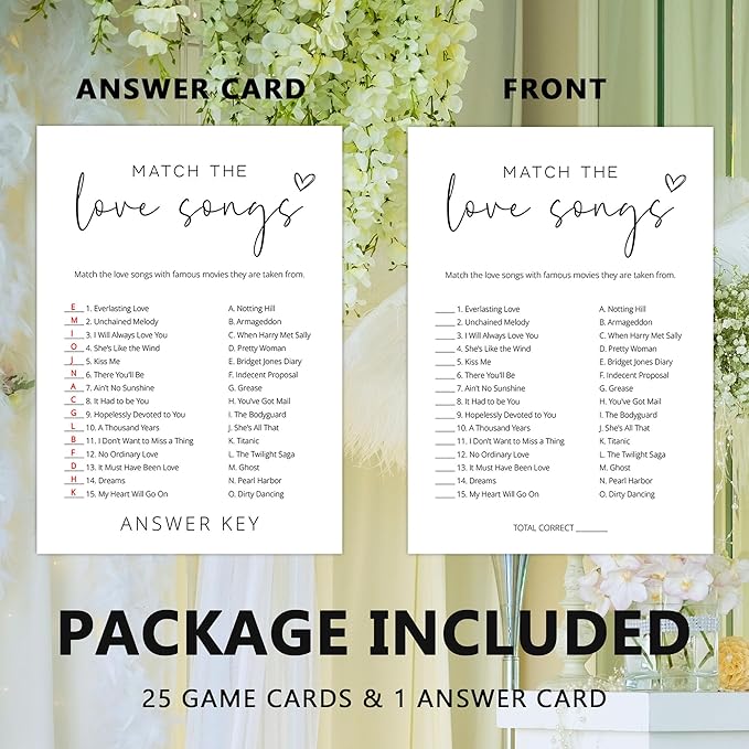 Bridal Shower Games, Match the Love Songs, Wedding Shower Games - Image 3