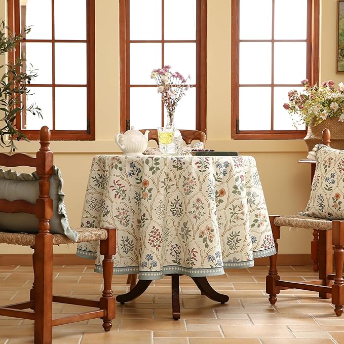 ISAENNE Designer Linen Round Tablecloth, Western Colorful Floral Indoor Table - Image 2