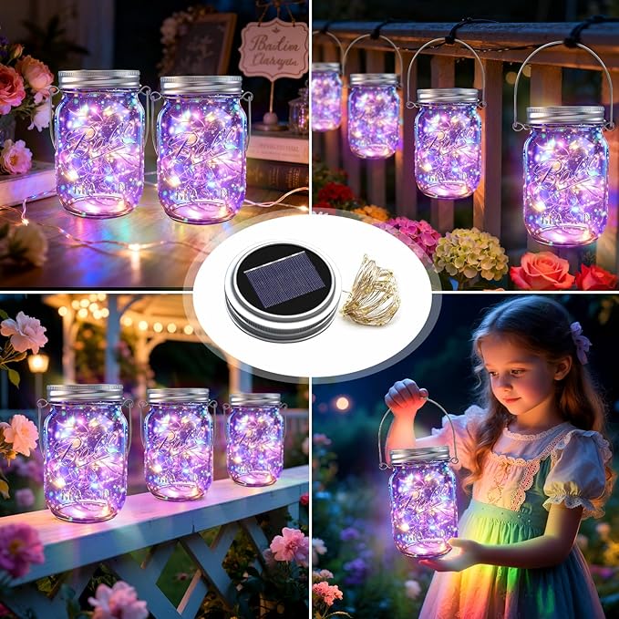 Solar Mason Jar Lights, 12 Pack 30 LED Firefly Fairy String Lights, Waterproof - Image 7