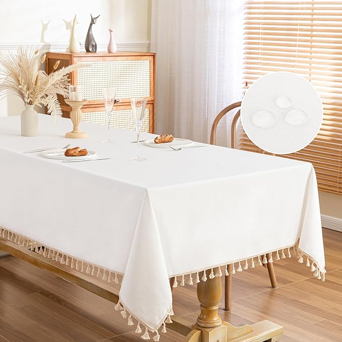 MYSKY HOME White Table Cloth Rectangle, Rectangular Table Cloth, Wrinkle by MYSKYHOME