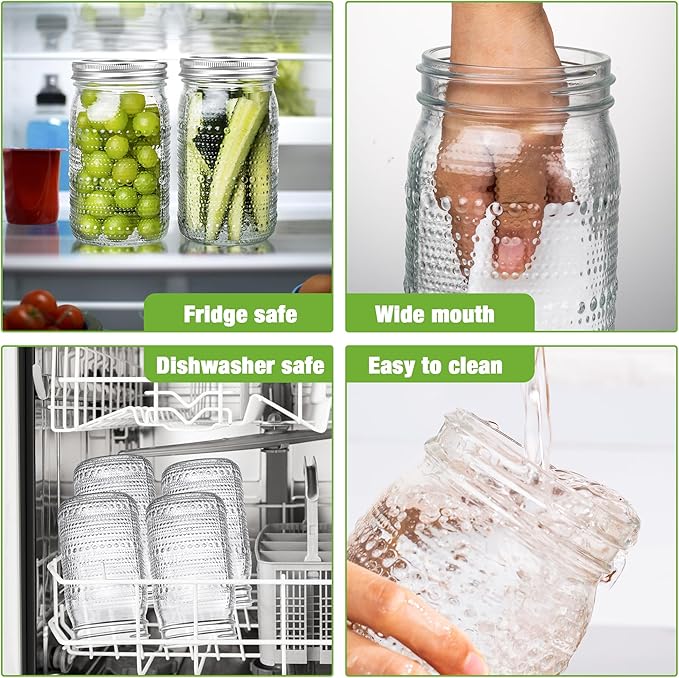 Mason Jars 32 Oz with Lids Wide Mouth 4 Pack, Glass Jars Canning Jars Large - Image 6