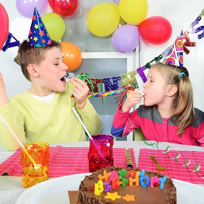 12pcs Glitter Fringed Party Blowers, Colorful Birthday Blow Horns Funny Noise - Image 3