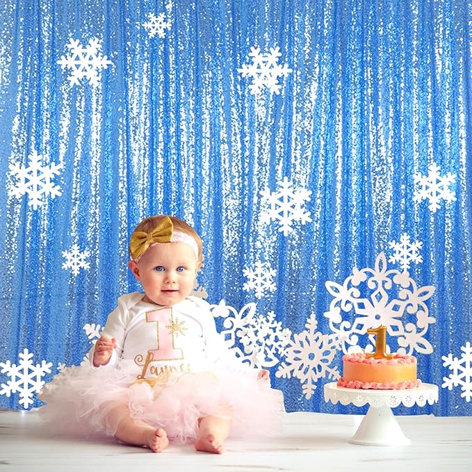 ShiDianYi Baby Blue Sequin Backdrop 8FTx10FT Photography Backdrops Light Blue - Image 2