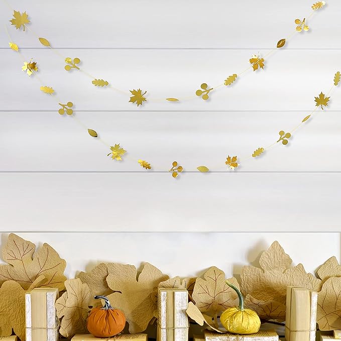 52Ft Fall Party Decorations Gold Fall Maple Leaf Paper Garlands Streamer Autumn - Image 7