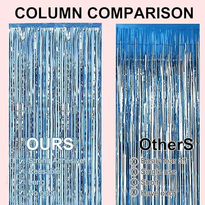 2 Pack 3.28 ft x 6.56 ft Light Blue Tinsel Curtain Party Backdrop - Image 7