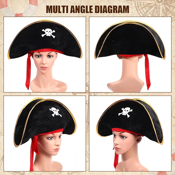 Hsei Halloween Pirate Hat Skull Print Captain Costume Caps Party Accessories - Image 3