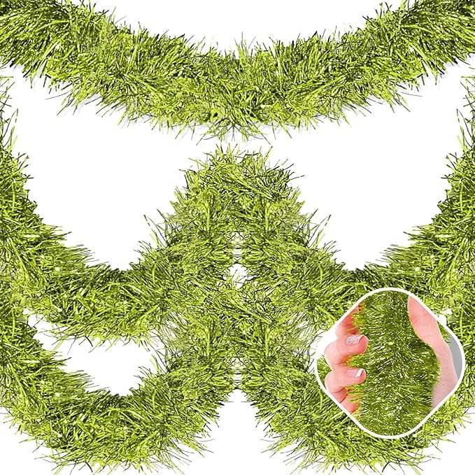 25 Feet Light Green Christmas Tinsel Garland, Metallic Foil Twist Garland Wall by AIKENLIN