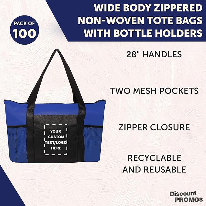 DISCOUNT PROMOS 100 Zippered Non-Woven Tote Bags Set - Image 3