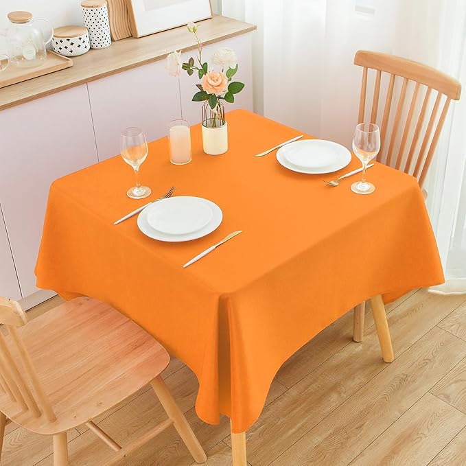 2 Pack Square Table Cloth 52X52 Inch Orange Washable Fabric Tablecloth - Image 2