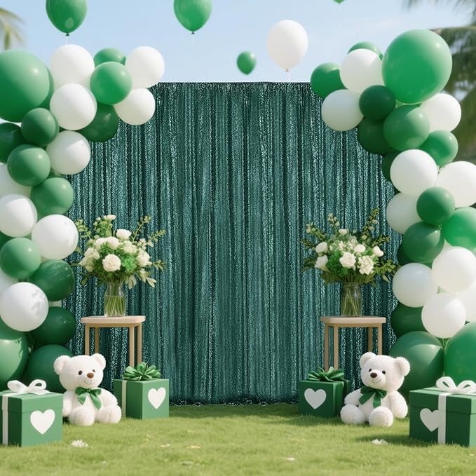 Dark Green Sequin Backdrop Curtain 2 Pieces 2FTx8FT Glitter Photography Backdrop - Image 4