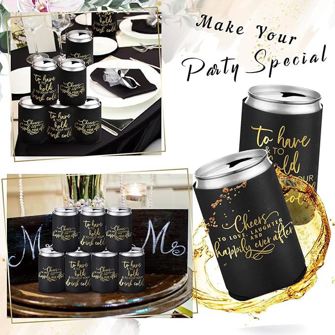 50 Pieces Black Wedding Can Cooler Sleeves Bulk Engagement Party Favors - Image 3
