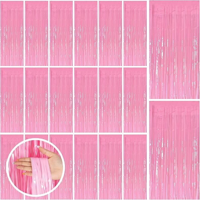 20 Pack Party Backdrop Decorations Pink Tinsel Curtain Party Backdrop Foil by BOMSI