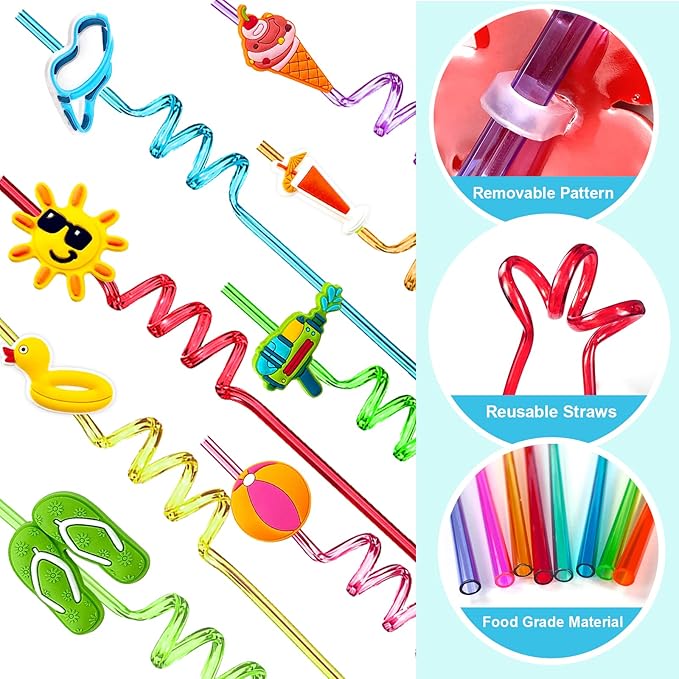 24Pcs Beach Drinking Straws Beach Ball Pool Summer Birthday Party Supplies - Image 3