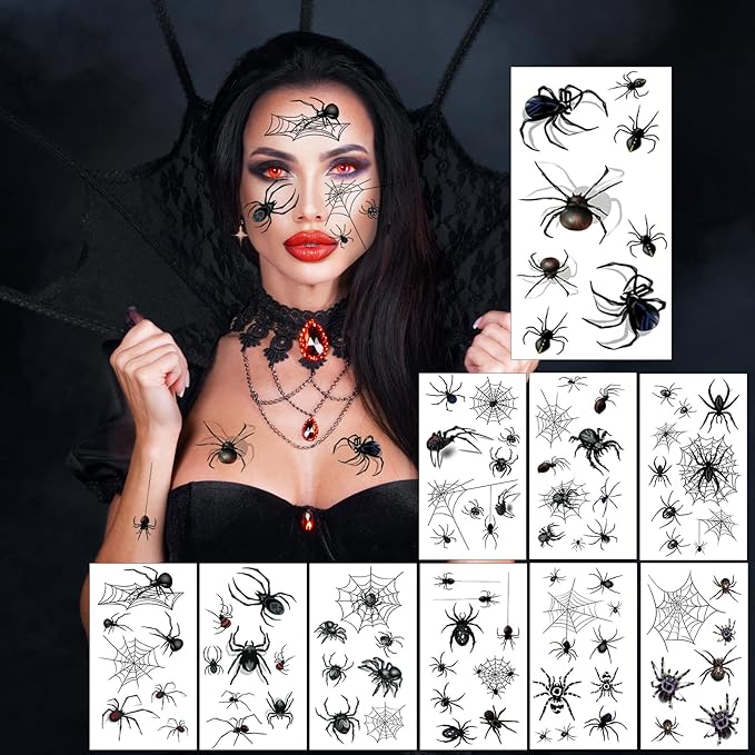 80+ PCS Halloween Spider Web Temporary Tattoos Halloween Makeup Kit - Image 2