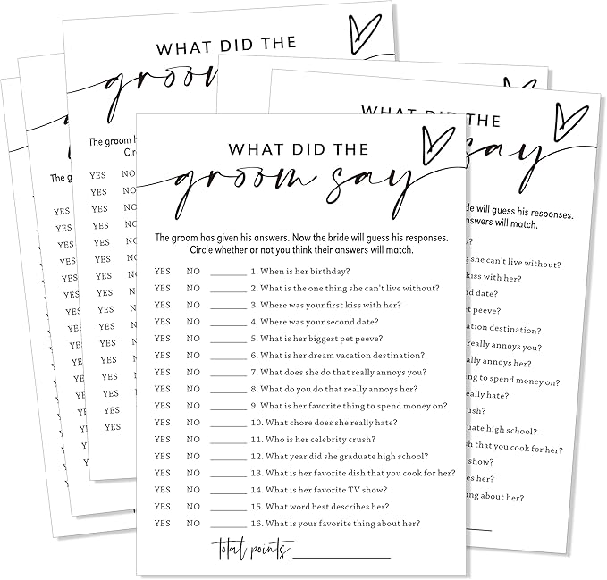 Fun Wedding Shower Games Cards, What Did the Groom Say, Bridal Shower Games by Unknown