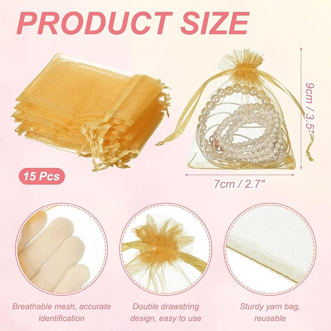 uxcell 50 Pcs Organza Gift Bags, 2.7x3.5 Inch Drawstring Pouches Jewelry Gift - Image 2