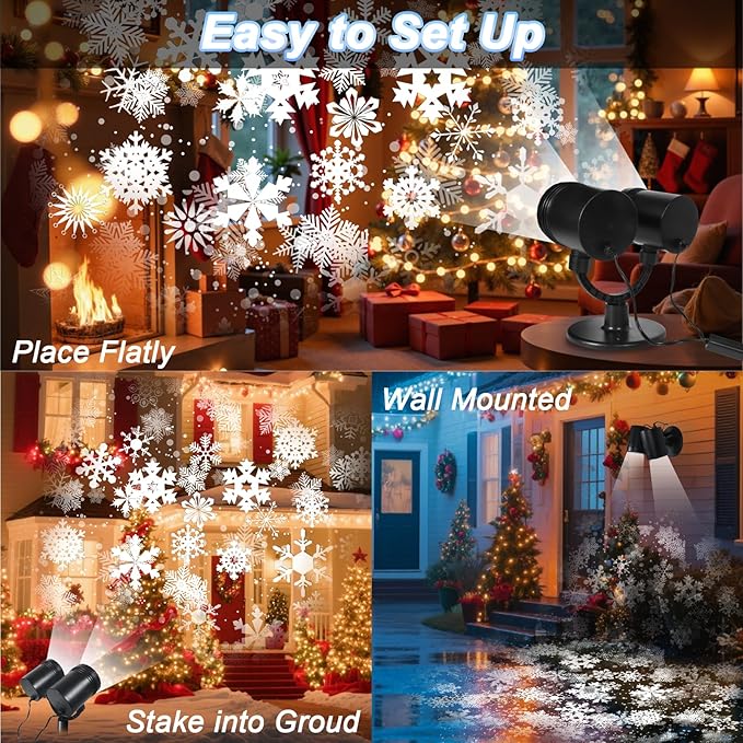 Snowflake Projector Christmas Lights Outdoor, Timer Double Head Projector - Image 3
