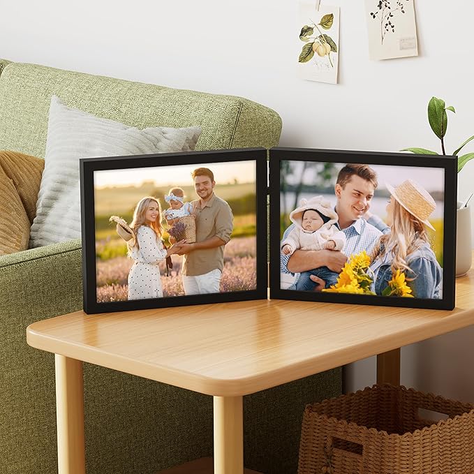 decorUhome Double 10x8 Picture Frame Vertical, Engineered Wood Bifold Photo - Image 5