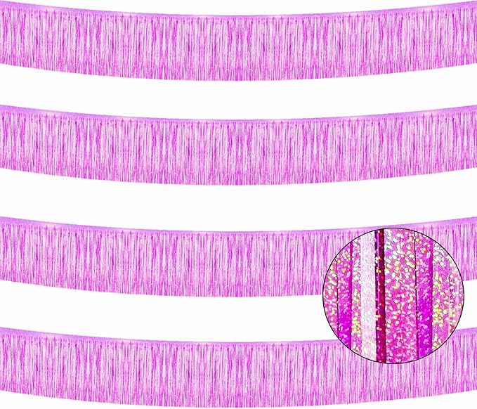4 Pack Total 40 Feet Foil Fringe Garland Lilac Metallic Wall Hanging Drapes by CareCheer