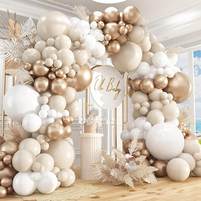 412Pcs White Sand Champagne Gold Balloon Arch Kit, Metallic Champagne Gold by PAXILE