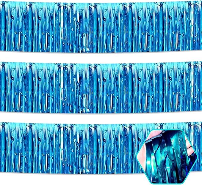 3 Pack 10 Long Lake Blue Metallic Foil Fringe Garland Wall Hanging Tassle Banner by Ferwzsr