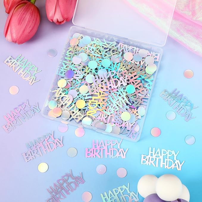 MARFOREVER Iridescent Happy Birthday Confetti, Birthday Party Confetti Metallic - Image 2