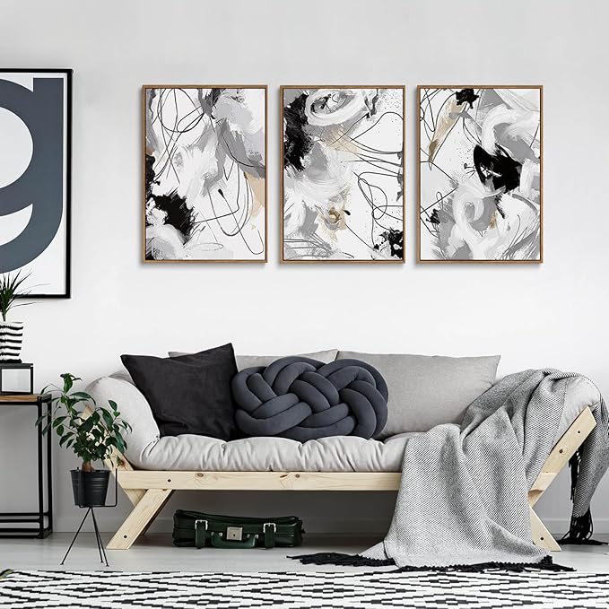 myusuar 3 Piece Large Modern Abstract Canvas Framed Wall Art - Image 3