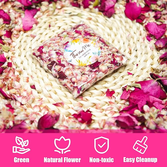 50 Pack Real Dried Rose Flower Petals Biodegradable Confetti, Dried Mix Red - Image 5