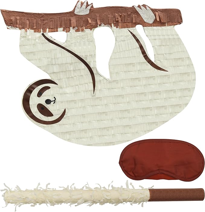 Sloth Pinatas Bundle with a Blindfold and Bat, Farm Animal Theme Parties by Birchio