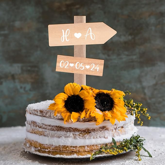 Personalized Rustic Wedding Cake Topper in Wood Custom Bride & Groom Names - Image 2