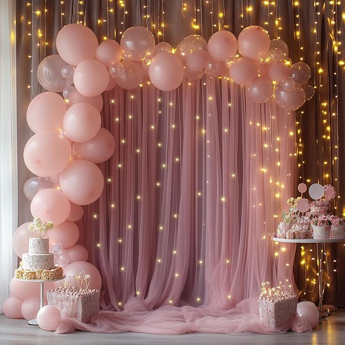 Fomcet Dusty Rose Tulle Backdrop Curtains - Image 8