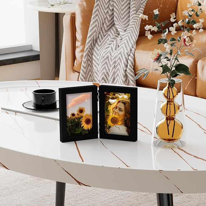 decorUhome Double 4x6 Picture Frame Vertical, Engineered Wood Bifold Photo Frame - Image 2