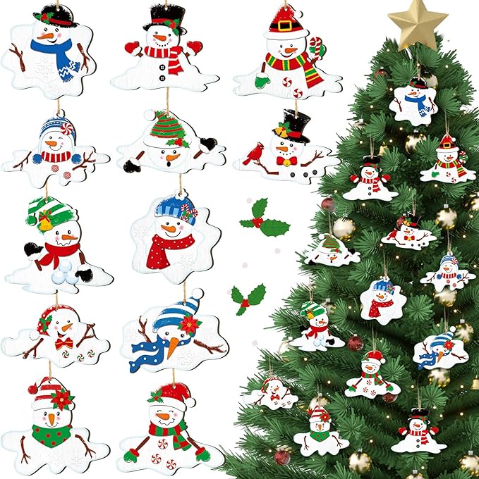 Suzile 36 Pcs Christmas Wooden Ornaments Melting Snowman Style Hanging Decor by Suzile
