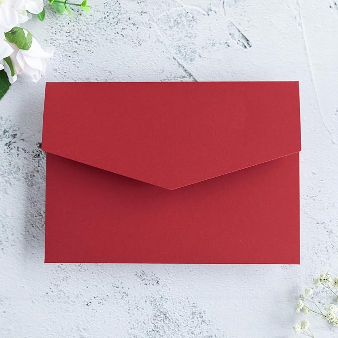 20 PCS Red Tri-fold Laser Cut Wedding Invitation Pockets - Image 3