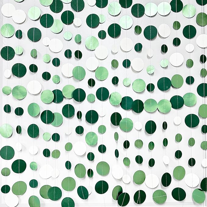 46 Ft Sage Green Party Decorations Metallic Sage Green White Polka Dots - Image 3