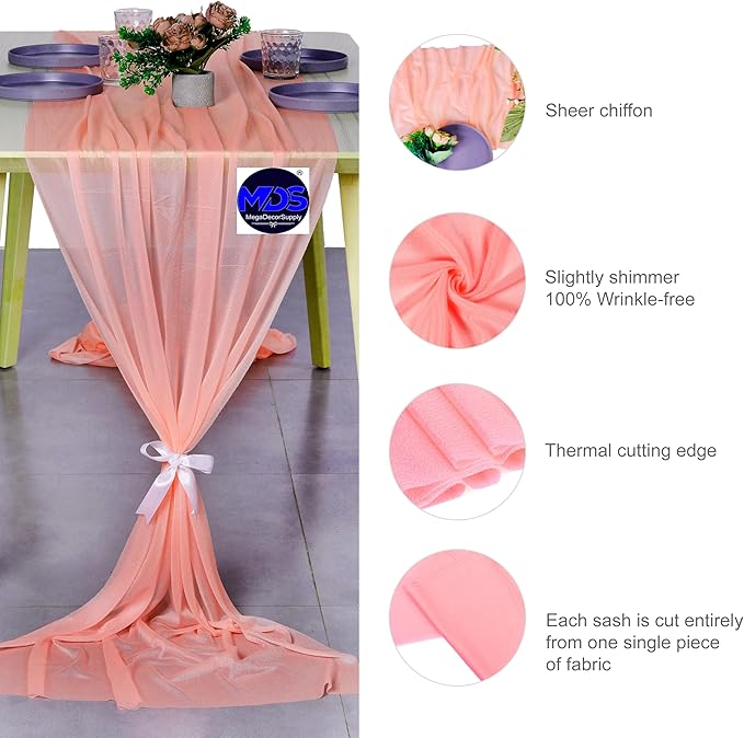 MDS 2 Pack 14ft Chiffon Table Runner 29 x 170 Inches Sheer Wedding Runner - Image 4