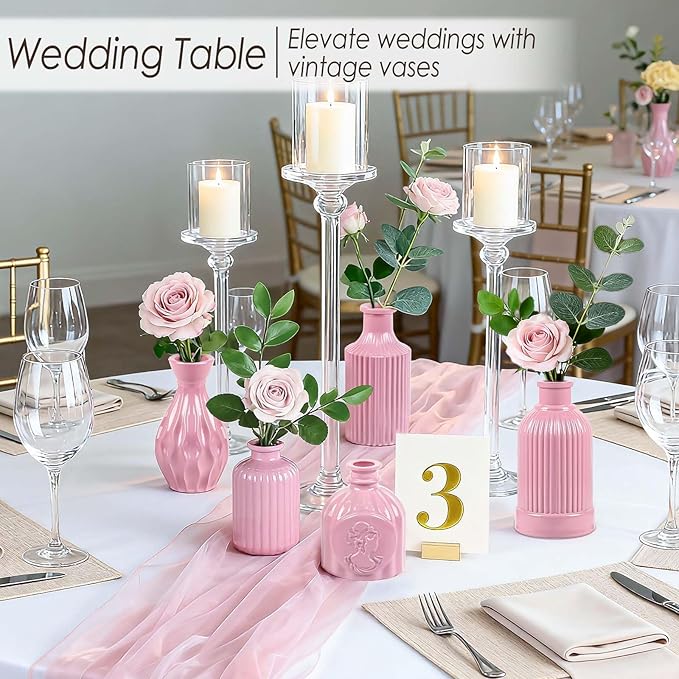 Baby Pink Glass Bud Vases Set of 12, Mini Flower Vase - Image 2