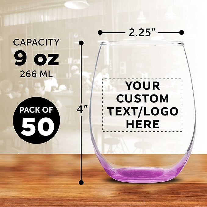Custom Stemless Wine Glass 9 oz. Set of 50, Personalized Bulk Pack - Image 5