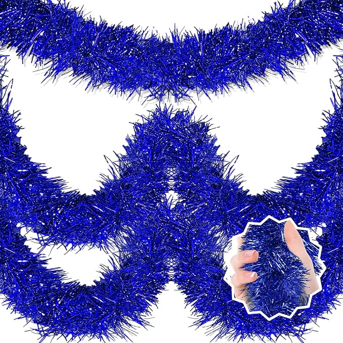 25 Feet Blue Christmas Tinsel Garland, Metallic Foil Twist Banner Wall Hanging by LANTIANCHEN
