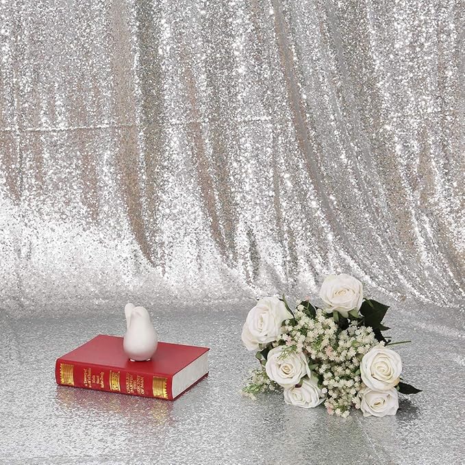 Poise3EHome 2Pcs 3Ft x 8Ft Silver Sequin Backdrop Curtain, Glitter Photography - Image 7