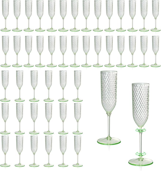 XUWAIDSGN 48 Pack Green Detachable 2 piece Champagne Flutes 5.5 Oz Unbreakable by XUWAIDSGN